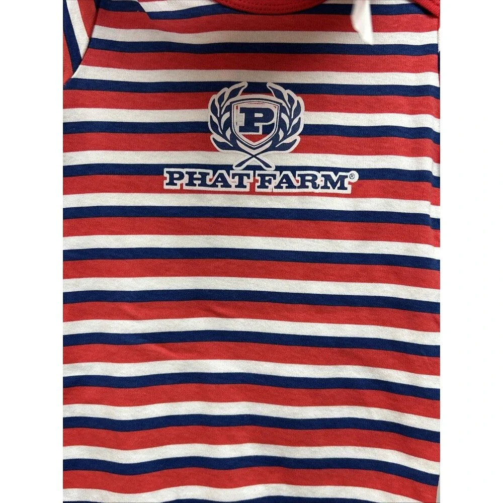 Phat Farm Bay Boys 18Month 3Pc Creeper Bib Pants Set Red Blue Bodysuit New